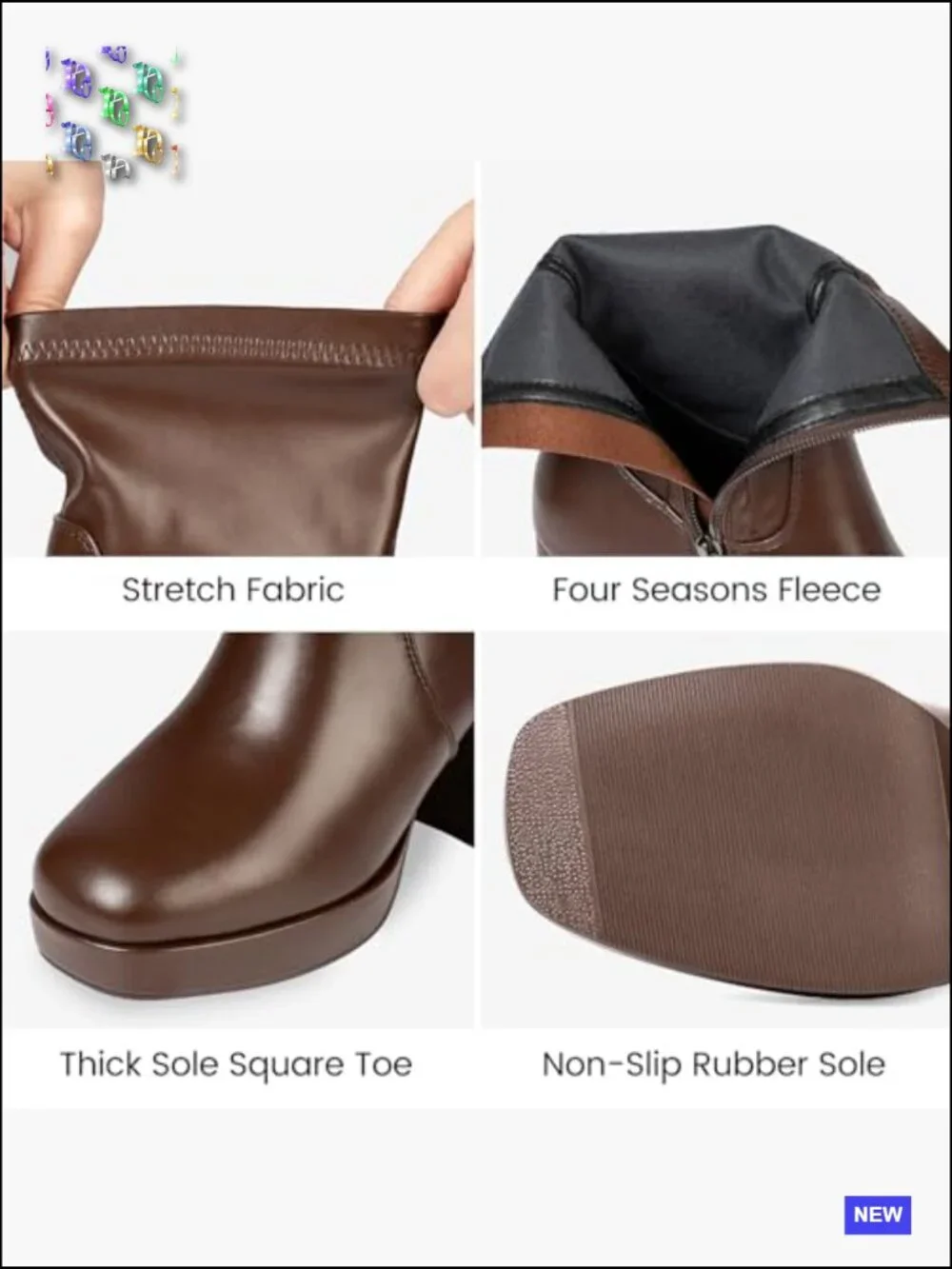 Stretch Square Toe Ankle Booties Chunky Platform Heel Women's Boots